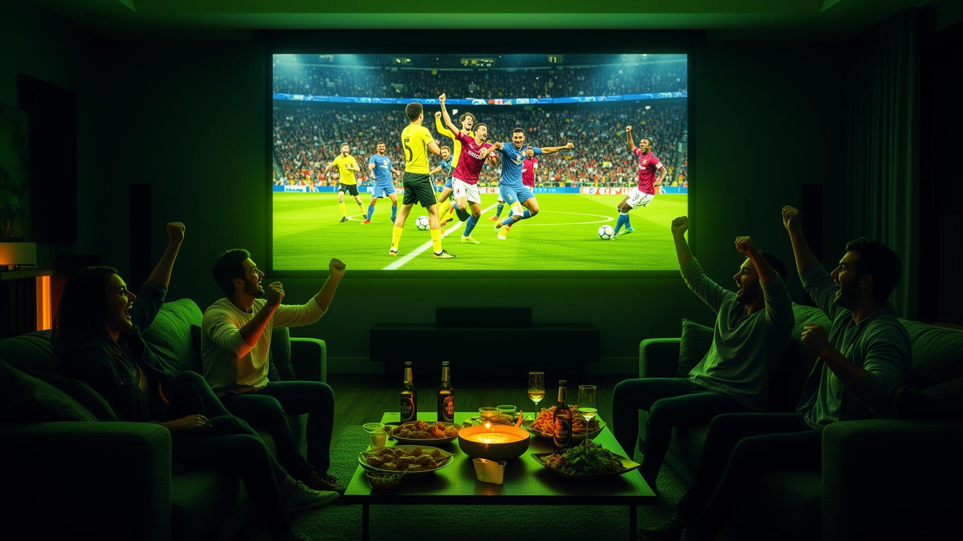 Amigos assistindo a Copa em casa